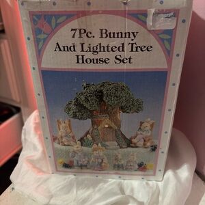 7-Piece Bunny and Lighted Tree House Set